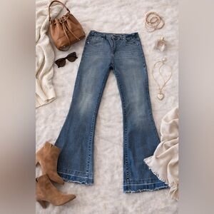 Rock & Roll Denim High Rise Flare Jeans Raw Hem Size 31x34
